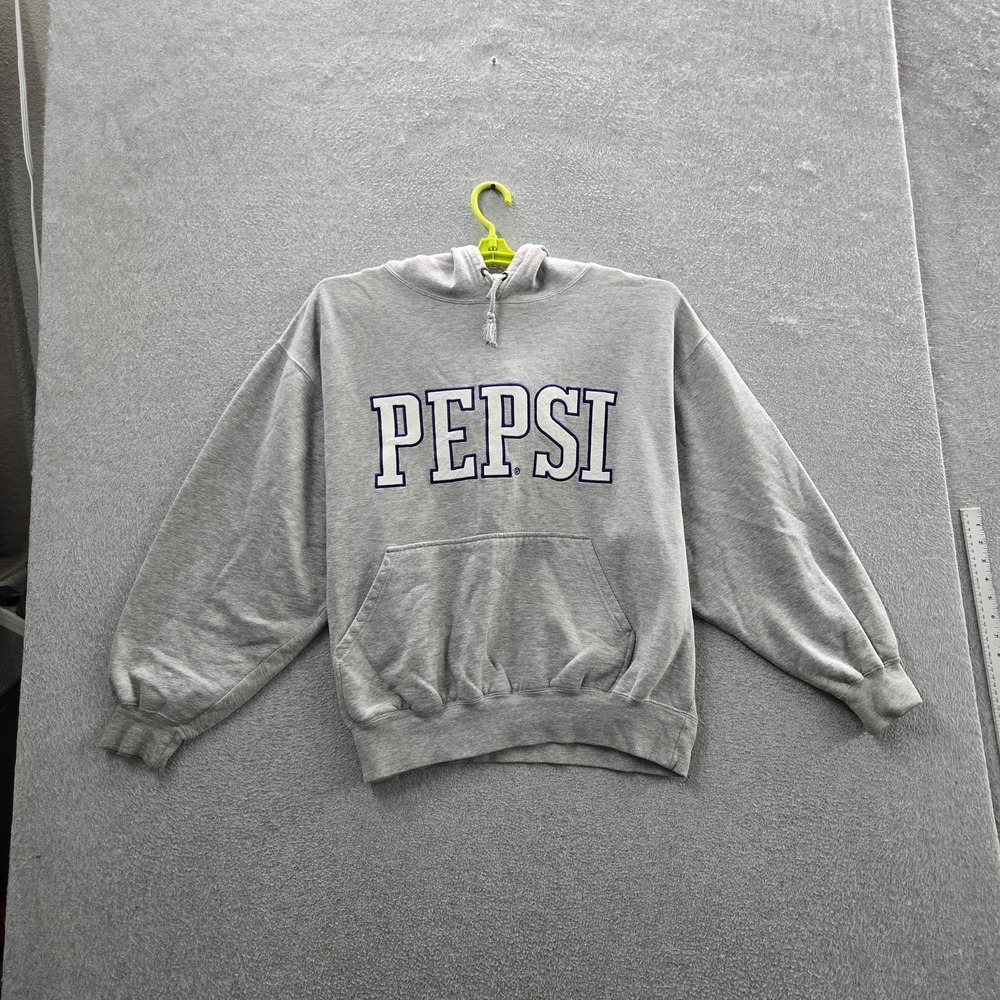VINTAGE Pepsi Men Hoodie XL Gray Embroidered Fleece Graphic Long Sleeve